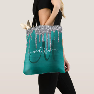 Chic Teal Brushed Metall Silver Glitter Drivers Na Tygkasse