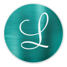 Chic Teal Brushed Metall White Monogram