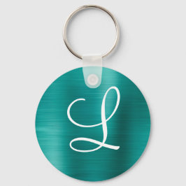Chic Teal Brushed Metall White Monogram Nyckelring