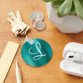Chic Teal Brushed Metall White Monogram Nyckelring
