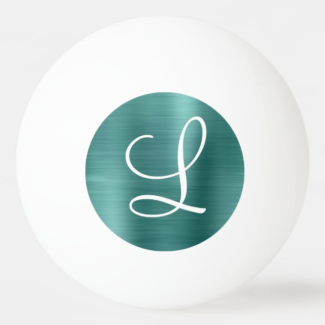Chic Teal Brushed Metall White Monogram Pingisboll (Framsidan)