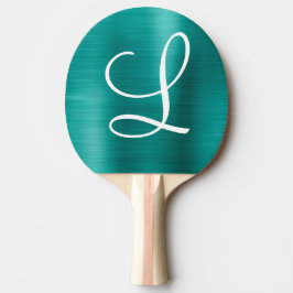 Chic Teal Brushed Metall White Monogram Pingisracket