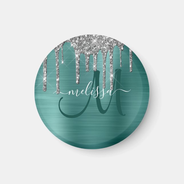 Chic Teal Brushed Metallic Silver Glitter Drives Magnet (Framsidan)