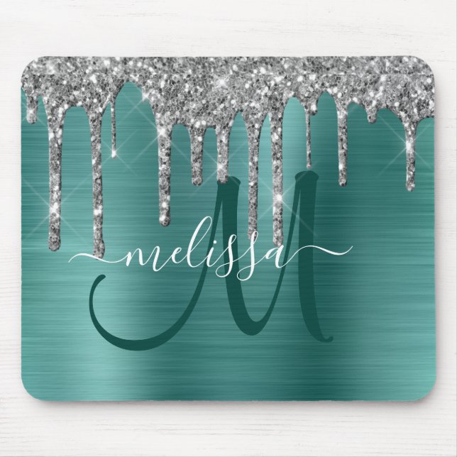 Chic Teal Brushed Metallic Silver Glitter Drives Musmatta (Framsidan)