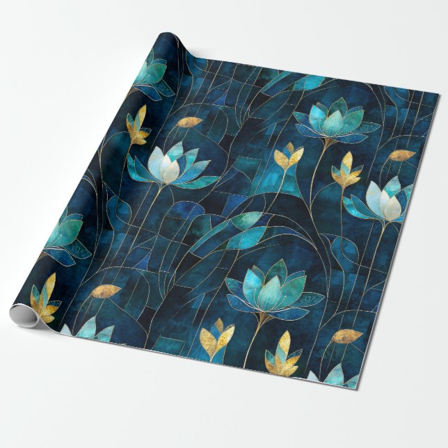 Chic teal chrysanthemum presentpapper (Utrullad)