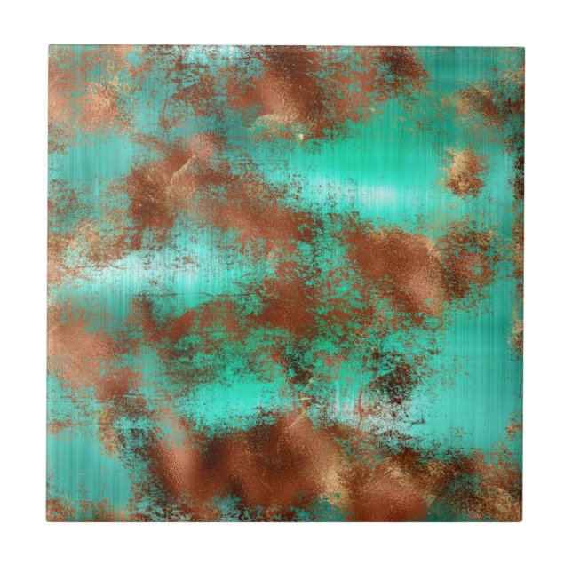 Chic Teal Copper Boho Kakelplatta (Framsidan)