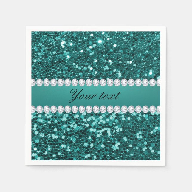 Chic Teal Faux Glitter och Diamonds Pappersservett (Framsidan)