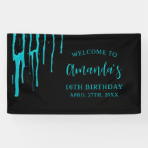 Chic Teal Glitter Drips Sweet 16 Birthday
