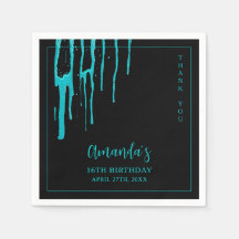 Chic Teal Glitter Drips Sweet 16 Birthday