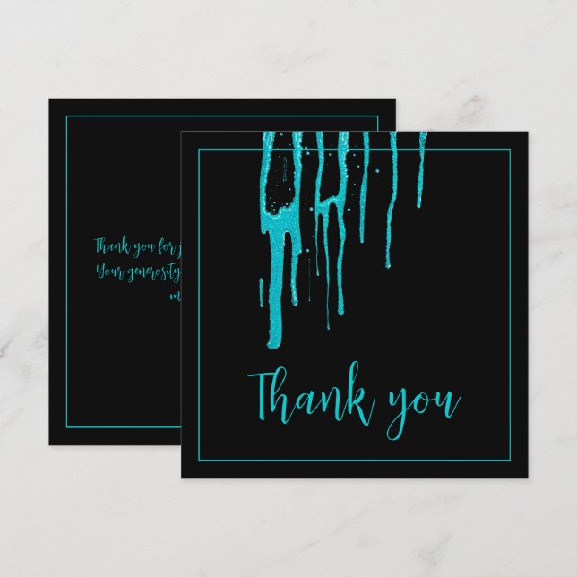 Chic Teal Glitter Drips Sweet 16 Birthday Tack Kort (Fram/baksida)