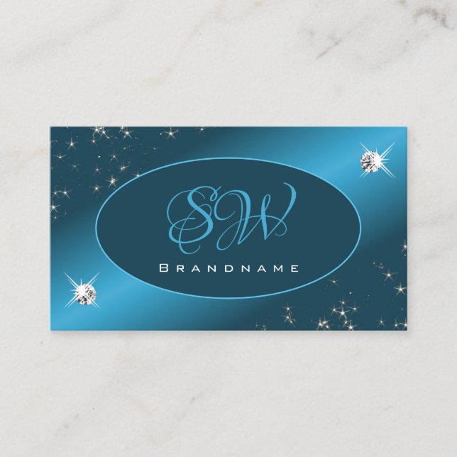 Chic Teal Gradient Glitter Stars Diamonds Initiale Visitkort (Framsida)