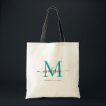 Chic Teal Grönt Black Monogram Initial Script Namn Tygkasse<br><div class="desc">Modern Trendig Elegant Teal Grönt Black Monogram Inledande Namn Tote Bag-</div>