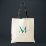 Chic Teal Grönt Black Monogram Initial Script Namn Tygkasse<br><div class="desc">Modern Trendig Elegant Teal Grönt Black Monogram Inledande Namn Tote Bag-</div>