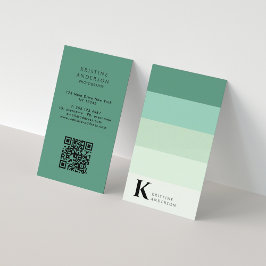 Chic Teal Grönt Ombre Classic Monogram QR- kod Visitkort