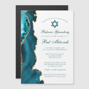 Chic Teal Guld Agat Bat Mitzvah-fest Magnetisk Inbjudningskort