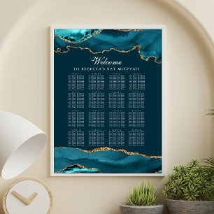 Chic Teal Guld Agat Sittplatskarta Poster