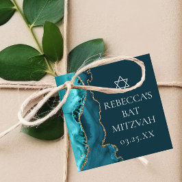 Chic Teal Guld Agate Bat mitzvah Party Gåvor Etiketter