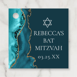 Chic Teal Guld Agate Bat mitzvah Party Gåvor Etiketter