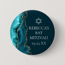 Chic Teal Guld Agate Bat mitzvah Party Knapp