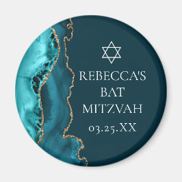 Chic Teal Guld Agate Bat mitzvah Party Magnet