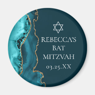 Chic Teal Guld Agate Bat mitzvah Party Magnet