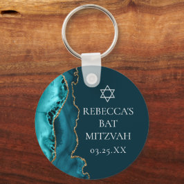 Chic Teal Guld Agate Bat mitzvah Party Nyckelring