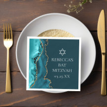 Chic Teal Guld Agate Bat mitzvah Party