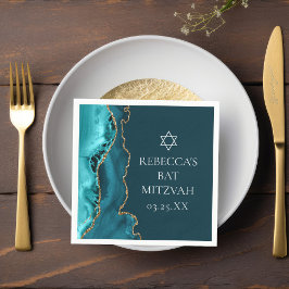 Chic Teal Guld Agate Bat mitzvah Party Pappersservett