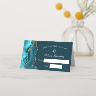 Chic Teal Guld Agate Bat mitzvah Party Placeringskort