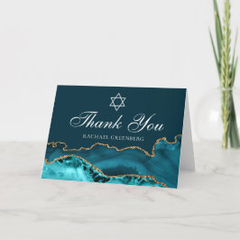Chic Teal Guld Agate Personlig Bat mitzvah Tack Kort