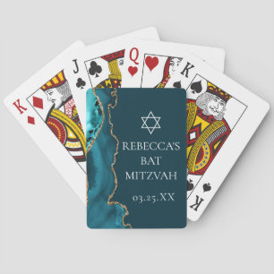 Chic Teal Guld Agate Pub Mitzvah Party Casinokort