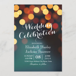 Chic Teal Guld Bokeh Glitter String Ljus Bröllop Inbjudningar