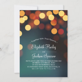Chic Teal Guld Bokeh Glitter String Ljus Bröllop Inbjudningar