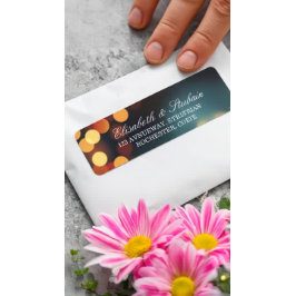 Chic Teal Guld Bokeh Glitter String Ljus Bröllop Returadress Etikett