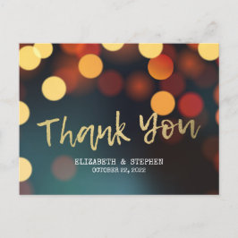 Chic Teal Guld Bokeh Ljus Bröllop Tack Vykort