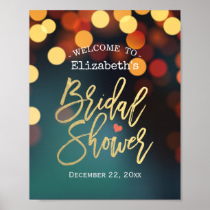 Chic Teal Guld Bokeh Ljus Möhippa Välkommen Poster
