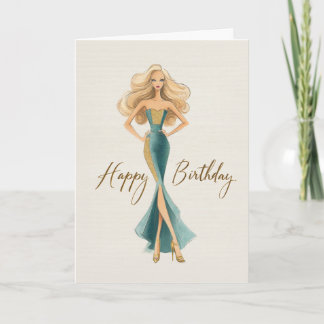 Chic Teal Guld Elegant Fashionista Födelsedag Kort