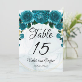 Chic Teal Guld Etheral Bröllop Bordsnumren Inbjudningar