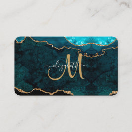 Chic Teal Guld Glitter Agate Anpassningsbar Monogr Visitkort