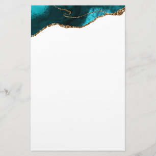 Chic Teal Guld Glitter Agate Modern Brevpapper