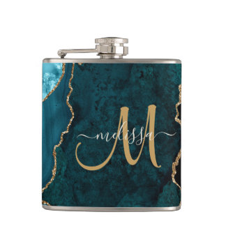Chic Teal Guld Glitter Agate Monogram Namn Fickplunta