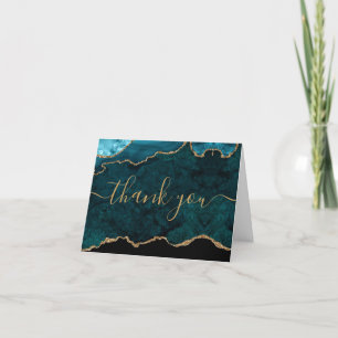 Chic Teal Guld Glitter Agate Monogram Tack Kort