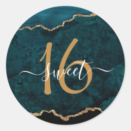 Chic Teal Guld Glitter Agate Sweet 16 Runt Klistermärke