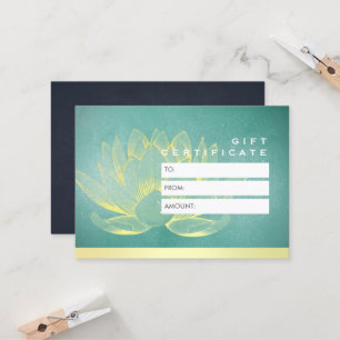 Chic Teal Guld Lotus YOGA Studio Gift-certifikat Rabattkort