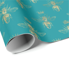 Chic Teal Guld Queen Bee Mönster Presentpapper