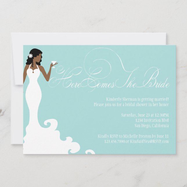 Chic Teal here kommer hit till Bride Shower Inbjud Inbjudningar (Framsida)