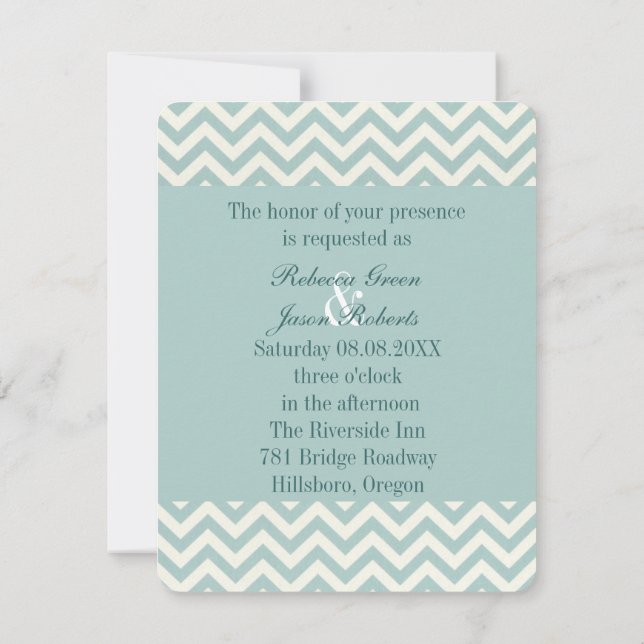 Chic teal mint chevron bröllop inbjudningar (Baksida)