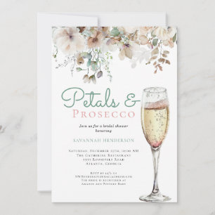 Chic Teal Petals och Prosecco Blommigt Möhippa Inbjudningar