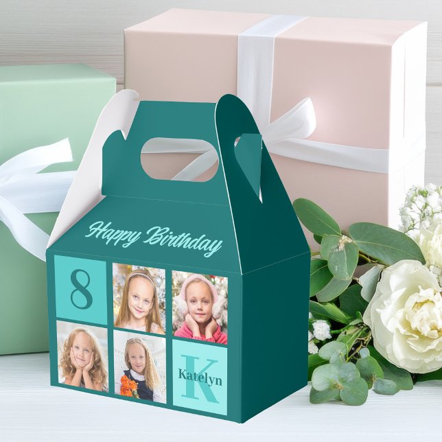 Chic Teal Photo Collage Custom Birthday Party Presentaskar (Skapare uppladdad)