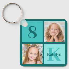 Chic Teal Photo Collage Personalized Nyckelring